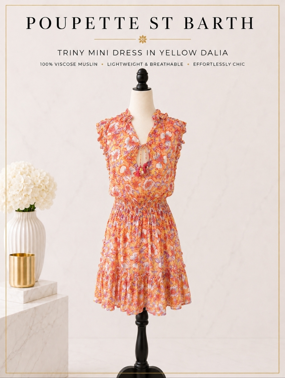 🌸 Poupette St Barth Triny Mini Dress in Yellow Dalia S
